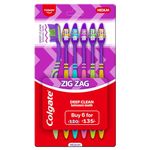 Colgate ZigZag Toothbrush for Deep Inter dental Clean with multi angle zig zag bristles (Medium, Pack of 6)