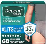 Depend Fresh Protection Adult Incontinence Underwear for Men (Formerly Depend Fit-Flex), Disposable, Maximum, Extra-Large, Grey, 68 Count (2 Packs of 34)