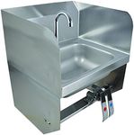 BK Resources BKHS-D-1410-1SSBKKPG Wall Mounted Stainless Steel Hand Sink with 3.5" Gooseneck Faucet, Dual Side Splash Guard and Knee Valves, 14" x 10" Bowl Size