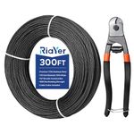 Riayer 1/8" Black Wire Rope, T316 Premium Stainless Steel Deck Cable Railing Kit with Cutter, 7x7 Construction, 300FT Cable Railing Hardware System, Stair Railing, Outdoor Hanging Kit, Garden Fence