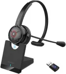 Delton Noise Canceling Bluetooth Computer Headset with Charging Dock, Auto Pair USB Dongle for PC/Laptop, Compatible with MS Teams, Zoom, Google Meet, and More | Black