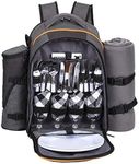 Hap Tim Picnic Backpack for 4 Person with Cutlery Set - Cooler Compartment - Detachable Bottle/Wine Holder - Fleece Blanket for Picnic, Outdoor, Sports, Hiking, Camping, BBQs (CA-36021)