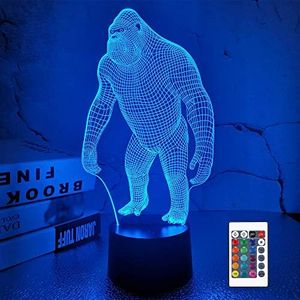 Gorilla 3D Night Light, Monkey LED Illusion Hologram Lamp 16 Colors Changing with Remote Control, Kids' Bedroom Home Decor Ape Cool Creative Gifts for Christmas Birthday Men Boy
