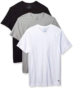 Tommy Hilfiger Men's Undershirts Multipack Cotton Classics Crew Neck T-Shirt, Black, Grey Heather, White, Small