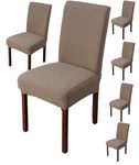 Styleys Elastic Chair Cover Stretch Removable Washable Short Jacquard Dining Chair Cover Protector Seat Slipcover (Pack of 6, Khaki, JCMC11)