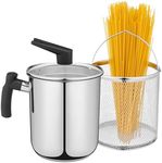 Navaris Stainless Steel Saucepan - 3.4L Soup Pot with Pour Spout, Freestanding Strainer Lid, Deep Fryer Pot with Basket, Milk Pot, Spaghetti Pot, Dishwasher Safe, Induction Ready