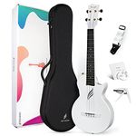 Enya Tenor Ukulele 26 Inch Carbon Fiber Cutaway Travel Ukelele for Adult with Beginner Bundle Kit Including Online Video Lessons, Case, Strap, Capo and Strings（Nova U Pro White）