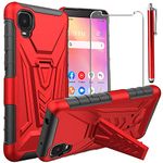 for Alcatel TCL A3 A509DL Case, with Tempered Glass Screen Protector Heavy Duty Protection Technology Built-in Kickstand Rugged Shockproof Protective Phone Case for Alcatel TCL A3 A509DL, (Red)