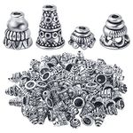 100pcs Antique Silver Cone Bead Caps Alloy Tibetan Spacer Beads Caps Flower End Caps Tassel Bead Cap Cone Bead End Caps for Jewelry DIY Making and Crafting Findings