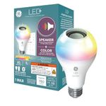 GE LED+ A21 LED Light Bulb, Indoor Color Changing Wireless Blutooth Speaker Light with Remote, 9W, Multicolor + Soft White (1 Pack)