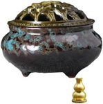 Ceramic Incense Burner， Cone Incense Holder, Ceramic Censer Suitable For Incense Cones/Coils/Sticks, There Are Metal Incense Holder+Fireproof Cotton Inside.