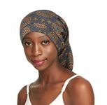 Hair Buff Sleep Cap Satin Lining for Dreadlocks, Braids, Curly Hair Adjustable Unisex, Grey Pattern, One Size