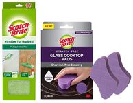 Scotch-Brite Flat Mop Refill & Scotch-Brite Chemical Free Non-Scratch Glass cooktop/Stove Cleaner Pads for Kitchen and Glass Utensils/appliances, Burnt Surfaces Cleaning (2 Pads), Purple, (GCTCP2)