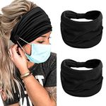 TERSE 2 Packs Headbands with Buttons for Mask Ear Savers 7’’ Extra Wide Non Slip Nurse Headband for Women Men Doctors Black Elastic Ears Protector Head Bands Sweatband Hair Accessories…