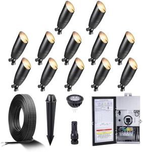 Gardenreet Black Brass Landscape Lighting Kit (12-Pack Spotlights) with 300W Low Voltage Transformer and Mechanical Timer and 250FT Wire and 50Pack Connectors for Outdoor Garden Patio