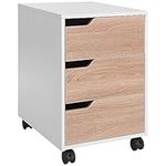 HOMCOM 3 Drawer File Cabinet, Mobile Vertical Filing Cabinet with Wheels, Office Storage Organizer, Oak