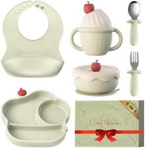 COZY ROCK Silicone Baby Feeding Set, Gelato Collection Baby Led Weaning Supplies, First Self-Feeding Set with Suction Bowl & Plate, Sippy Cup & Bib, Fork & Spoon - Green