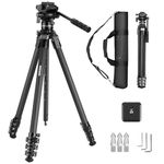 NEEWER 60.4" Travel Tripod Carbon Fiber with Detachable Damped Fluid Head, Lightweight Video Camera Stand with Metal Quick Flip Buckle, Arca Type QR Plate Compatible with Peak Design Capture V3, LT37