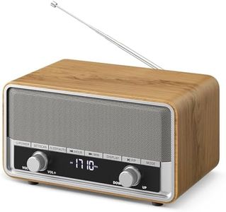 Vintage Wood AM FM Bluetooth Radio with Clock, Digital Clock Radio for Bedroom with LCD Display | 40 Presets | Sleep Timer | No Alarm, Retro Bluetooth Speaker for Office, Kitchen (Light Walnut)
