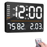 ELEXIQ Large-Digital-Wall-Clock Large Display with Remote Control, Automatic Brightness Alarm Clock with Temperature, Date, Week for Living Room Office Decor (Square Digital Wall Clock-2)