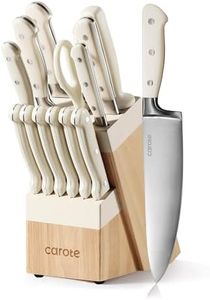 CAROTE 14 Pieces Knife Set with Block, Forged, High Carbon Stainless Steel Sharp Blade Block Knife Set, Dishwasher Safe Cutlery, Cream