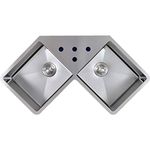 Armor-Tec CR-01 32" x 32" Handcrafted Undermount Square Double Bowl 16 Gauge Stainless Steel Kitchen Corner Sink with Strainers and Grids, 10mm Radius Corners