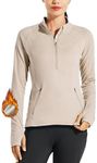 Willit Women's Fleece Running Jacket Pullover Thermal Equestrian Shirt Golf Shirt Long Sleeve Half Zip Exercise Winter Gear Milky Tea XL