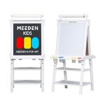 MEEDEN Kids Easel - Double Sided Solid Pine Wood Kids Easel with Paper Roll - Easel for Kids with Magnetic Chalkboard for Boys Girls Craft Supplies - White