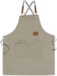 Chef Apron,Cross Back Apron for Men Women with Adjustable Straps and Large Pockets,Canvas,M-XXL (Beige)