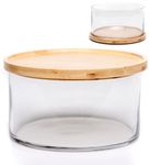 XXL Clear Glass Salad Bowl Dish with Dual Function Bamboo Lid - Extra Large Mixing Bowl with Lid for Salads, Dessert, Fruit, Punch - Centerpiece Large Serving Bowls for Entertaining - 125 Ounces