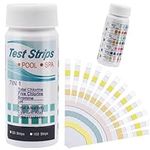 7 in 1 Water Test Strips, 100Pcs Swimming Pool and Hot Tub Test Strips for Free Chlorine, Bromine, Total Chlorine, Cyanuric Acid, Total Hardness, Total Alkalinity, PH