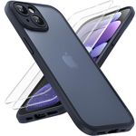 TOCOL for iPhone 15 Case with 2 Pack Screen Protector, [Upgraded Full Camera Protection] [Shockproof Protection] Translucent Matte Hard Back for iPhone 15 Phone Case 6.1 inch, Black