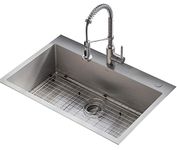 Kraus KCA-1102 Stark Dual Mount Drop Sink and Pull-Down Commercial Kitchen Faucet Combo in Stainless Steel Finish, 33"- Single Bowl