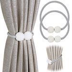 Pinowu Magnetic Curtain Tiebacks Convenient Drape Tie Backs (2 Pack) - Pearl Decorative Rope Holdback Holder for Small, Thin or Sheer Window Drapries (Gray)