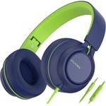 Ailihen C8 Kids Headphones Wired with Microphone and Volume Control Folding Lightweight Corded Headset for Boy Girls School Cellphones Tablets Chromebook Smartphone Laptop Computer (Blue Green)