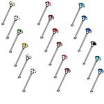 Distinct® 60Pcs/Pack Nose Studs Crystal Rhinestone Bulk Bone Straight Stud Bar Piercing Stainless Steel Nose Ring (Multi-Color)