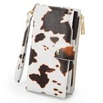 UTO Cow Print Brown Wallets for Women Wristlet RFID Large Capacity PU Leather Clutch Card Holder Organizer Ladies Purse Strap CA