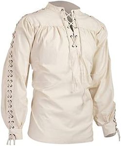 BaronHong Men's Pirate Shirt Viking Steampunk Retro Renaissance Medieval Gothic Victorian Halloween Costume(Beige,M)