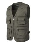 Yukirtiq Men's Multi Pocket Fishing Vest Camping Outerwear Waistcoat Jacket Cotton Sleeveless Traveling Hiking Gilet Photography Top, Grey, 3XL