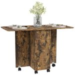 HOMCOM Foldable Dining Table, Rolling Kitchen Table with Storage Drawers and Cabinet, Drop Leaf Table on Wheels, Rustic Brown