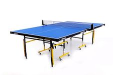 GYMNCO Advanced Table Tennis Table with Levellers Top 18 mm (Cover + 2 TT Racket & Balls, Blue