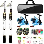 Telescopic Fishing Rod and Reel Combo, 2PACK Carbon Fiber Travel Rod, 2 Collapsible Spinning Reels, 2 100m Line, Carrier Bag and Carrier Bag Lures Kit for Adults Saltwater Freshwater