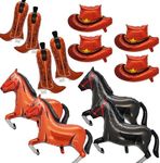 Western Cowboy Party Decorations Balloons - 8 Pcs Brown Cow Boot Hat Animal Horse Foil Balloon for Baby Shower Rodeo Bachelorette Supplies