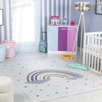 Livabliss Rainbow Washable Kids Rug - Childrens Rug for Bedroom 120x170 cm, Machine Washable Rug for Girls & Boys Bedroom Rug, Playroom & Nursery Rugs - Girl or Boy Room Baby Rug, Kids Carpet, Cream