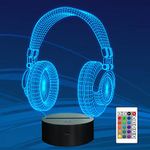 Attivolife Headphone 3D Night Light, Headset Illusion Hologram Lamp,16 Colors Changing with Remote Control Dimmable Novelty Gamer Room Decor Earphone Gifts for Music Lover Teen Boy Girl Men Women