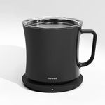 hurkins Smug, up to 149℉ Coffee Mug Warmer & Mug & pctg Lid Set, self Heated Cup with Wireless Charging Function, Office/Home for Desk. (Grande Black)