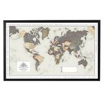 Personalised Pin Board World Map - Made Of Cork With Frame 105 X 67cm - Memo Board Made Of Cork With 100 Pins - Huge World Map Poster With Pinboard, World Map Wall Decoration