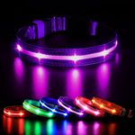 MASBRILL Light Up Dog Collar, Dog Collar Light for the Dark, Rechargeable LED Dog Collar Waterproof 3 Glowing Modes, Adjustable Flashing Dog Collar for Small Medium Large Dogs Night Walking, Purple M