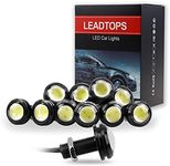 LEADTOPS 10Pcs 18mm 12V Eagle Eye LED Car Fog DRL Daytime Running Light Backup Reverse Tail Rock Lights Small bulb (White, Black Case)