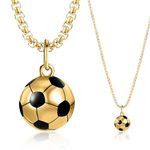 KWJEIULSOQ Men Soccer Necklace Gold Football Necklace Gifts Soccer Pendant Necklace, Soccer Charm Necklace Stainless Steel Boys Necklace Football Chain Boys Football Necklace Sports Jewellery (Gold)